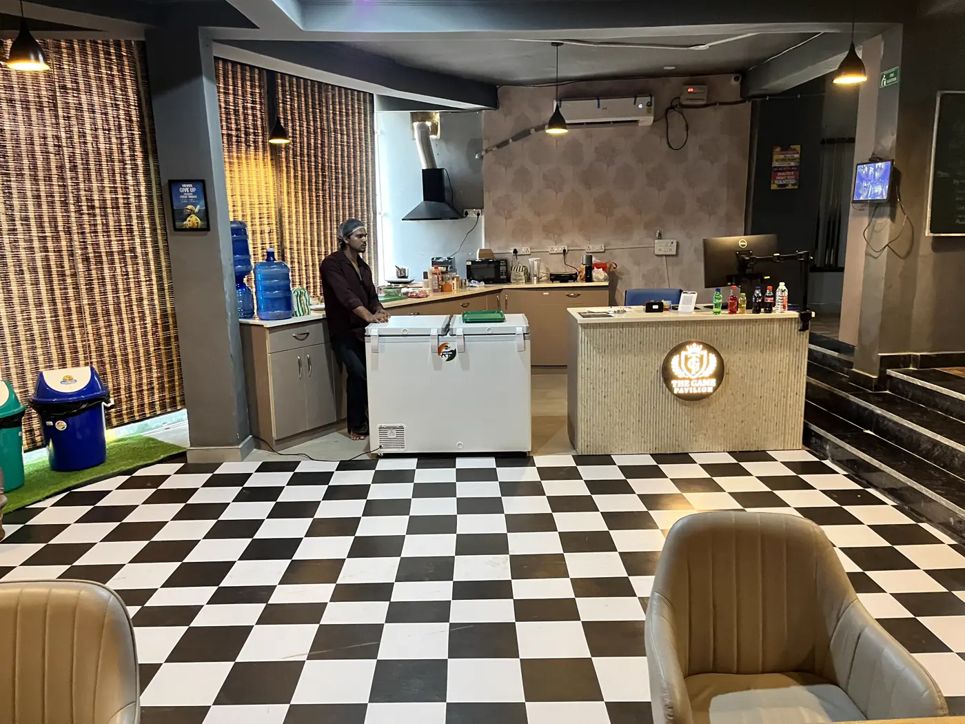 THE GAME PAVILION cafe counter and reception area